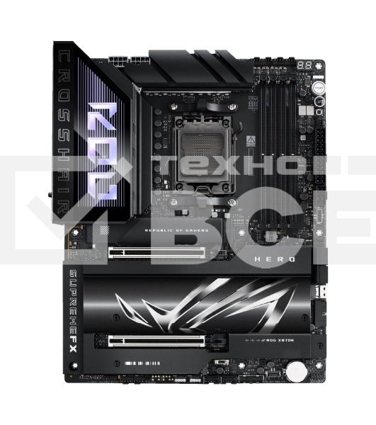 Материнская плата ASUS ROG CROSSHAIR X870E HERO, AM5, AMD X870E, 4xDDR5, 4xSATA, 5xM.2, 2xPCI-E 5.0 x16, 1xHDMI, 2xUSB-C (видео), 2x 5Gb LAN, 6xUSB-A 3.2 Gen 2, 2xUSB-C 3.2 Gen 2, 2xUSB4, 2x3.5 мм, 7.1, ATX
