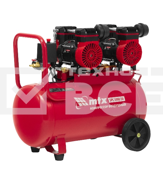 Компрессор безмасляный малошумный SPC 3000/50, 3000 Вт, ресивер 50 л, 520 л/мин MTX