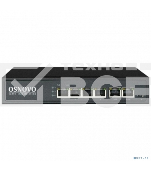 Коммутатор Osnovo SW-20600(80W) PoE коммутатор 6 портов, 4 PoE порта 10/100 Base-T, 2*10/100 Base-T Uplink, до 30W на порт, суммарно до 80W