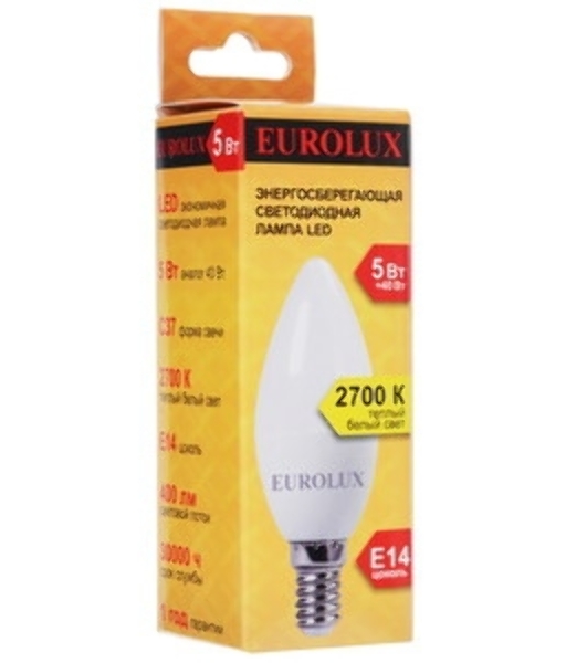 Лампа светодиодная EUROLUX LL-E-C37-5W-230-2