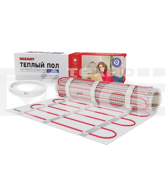 Тёплый пол (нагревательный мат) Rexant Classic RNX -6,0-900 (площадь 6,0 м2 (0,5 х 12,0 м)), 900 Вт, двухжильный с экраном