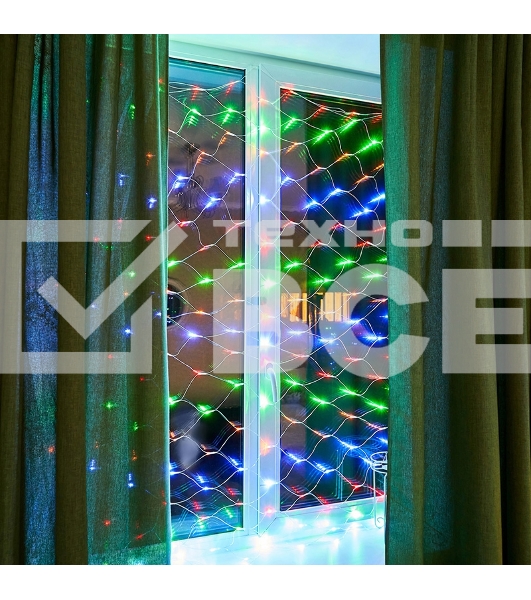 Новогодние светоукрашения Гирлянда - сеть 1,8х1,5м, прозрачный ПВХ, 180 LED Мультиколор [215-139]