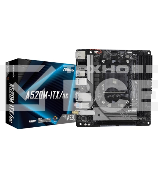 Материнская плата ASRock A520M-ITX/AC, AM4, AMD A520, 2xDDR4, 4xSATA, 1xM.2 PCIe, 1xPCIe 3.0 x16, 1xHDMI, 1xDP, 1x1Gb LAN, Wi-Fi, Bluetooth, 2xUSB-A 2.0, 3xUSB-A 3.2 Gen 1, 1xUSB-C 3.1, 3x3.5 мм, 7.1, Mini-ITX