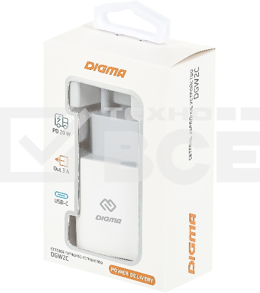 Сетевое зарядное устройство Digma DGW2C 3A PD белый
