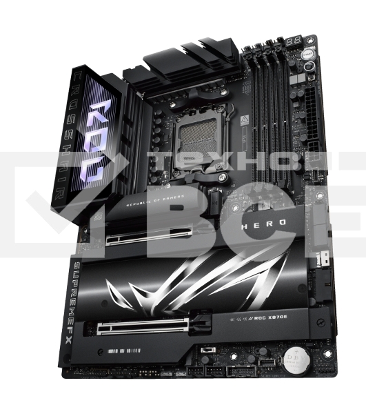 Материнская плата ASUS ROG CROSSHAIR X870E HERO, AM5, AMD X870E, 4xDDR5, 4xSATA, 5xM.2, 2xPCI-E 5.0 x16, 1xHDMI, 2xUSB-C (видео), 2x 5Gb LAN, 6xUSB-A 3.2 Gen 2, 2xUSB-C 3.2 Gen 2, 2xUSB4, 2x3.5 мм, 7.1, ATX