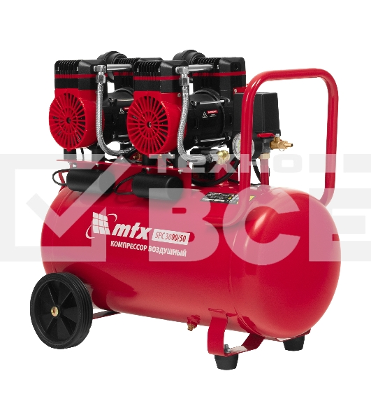 Компрессор безмасляный малошумный SPC 3000/50, 3000 Вт, ресивер 50 л, 520 л/мин MTX