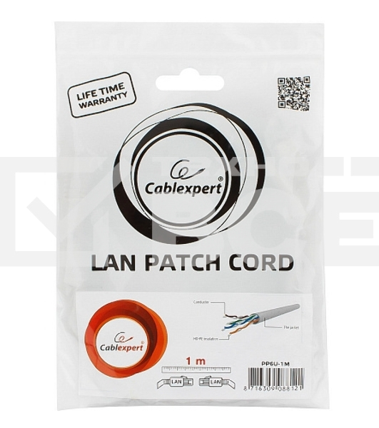 Патч-корд UTP Cablexpert PP6U-1M кат.6, 1м, литой, многожильный (серый)