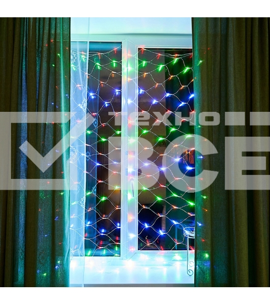 Новогодние светоукрашения Гирлянда - сеть 1,8х1,5м, прозрачный ПВХ, 180 LED Мультиколор [215-139]