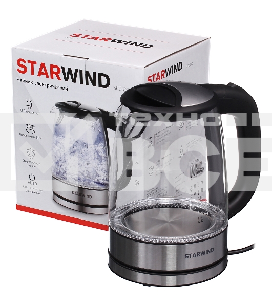 Чайник электрический Starwind SKG5210 1.7л. 2200Вт черный/серебристый (корпус: стекло)