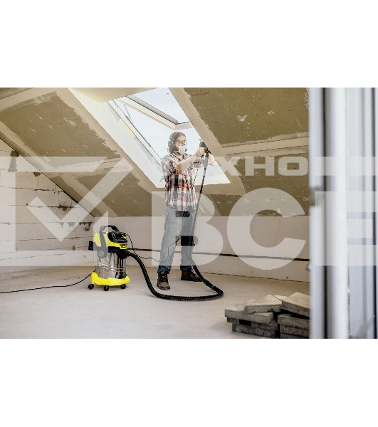 Строительный пылесос Karcher WD 6 P S V-30/6/22/T желтый, 1300 Вт, уборка сухая/сбор воды, пылесборник мешок/контейнер, 30 л