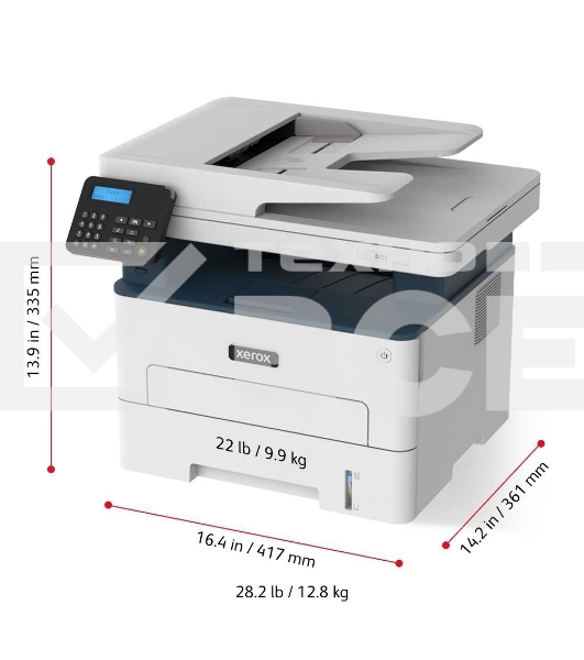 МФУ лазерный Xerox B225 (B225V_DNI), A4, ч/б, печ. до 34 стр/мин., скан. до 23 стр/мин. (ч/б) 7 стр/мин. (цвет), 600x600dpi, USB, RJ-45, Wi-Fi