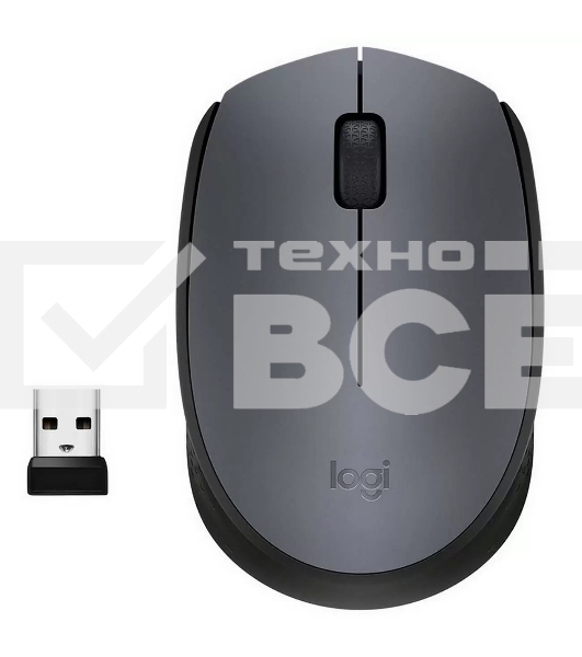 Мышь беспроводная Logitech M170 черный/темно-серый, 1000 dpi, радиоканал, USB, кнопки - 3