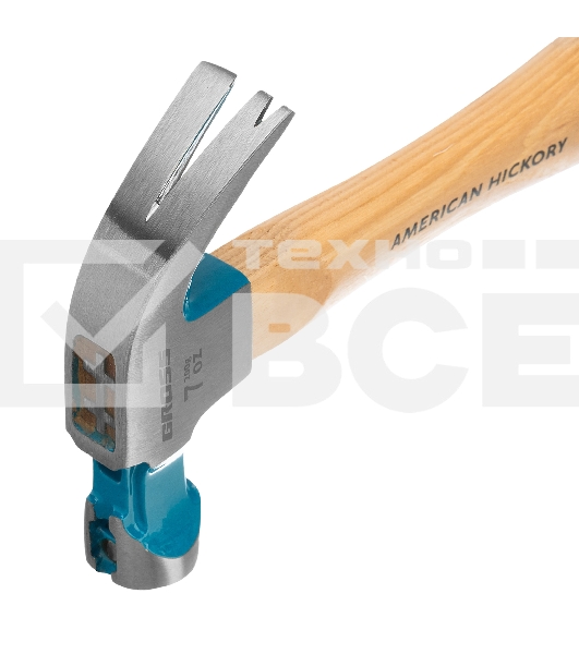 Молоток-гвоздодер GROSS 200 г угол 45 магнит обрезиненная рукоятка AMERICAN HICKORY 10414