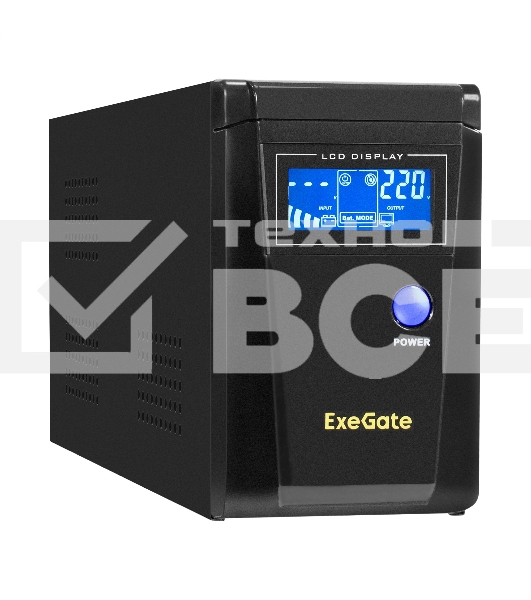 Источник бесперебойного питания (инвертор, синус, для котла) ExeGate SineTower SN-600.LCD.AVR.2SH <600VA/360W, чистая синусоида, LCD дисплей, AVR, 2*Schuko, линейно-интерактивный, Black>