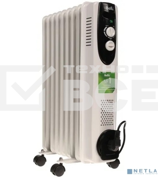 Масляный обогреватель Ballu Classic BOH/CL-09WRN (9 секций), белый, 2000 Вт, 25 м2, термостат