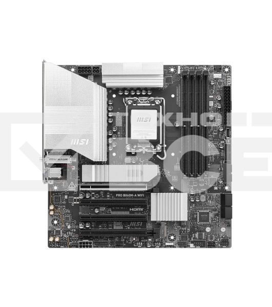 Материнская плата MSI PRO B860M-A WIFI, LGA 1851, Intel B860, 4xDDR5, 4xSATA, 3xM.2, 1xPCIe 5.0 x16, 1xPCIe 4.0 x16, 1xPCIe 4.0 x16, 1xHDMI, 1xDP, 1xUSB-C, 1x 5Gb LAN, 4xUSB-A 3.2 Gen 2, 2xUSB-A 2.0, 7.1, 1x3.5 мм, 1xUSB 3.2 Gen 2 Type-C, Wi-Fi 6, mATX