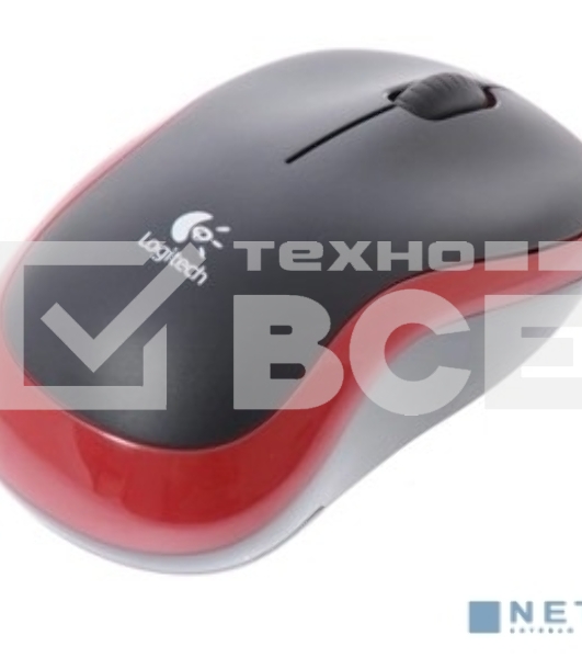Мышь беспроводная Logitech M185, красный, 1000 dpi, радиоканал, USB, кнопки - 3