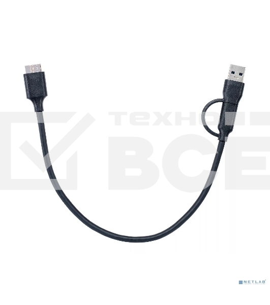 Кабель соединительный Telecom TUS714-0.3M 2-in-1 USBA+C to USB3.0 MicroBM 5Gbps, 0.3m