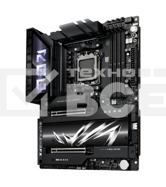Материнская плата ASUS ROG CROSSHAIR X870E HERO, AM5, AMD X870E, 4xDDR5, 4xSATA, 5xM.2, 2xPCI-E 5.0 x16, 1xHDMI, 2xUSB-C (видео), 2x 5Gb LAN, 6xUSB-A 3.2 Gen 2, 2xUSB-C 3.2 Gen 2, 2xUSB4, 2x3.5 мм, 7.1, ATX