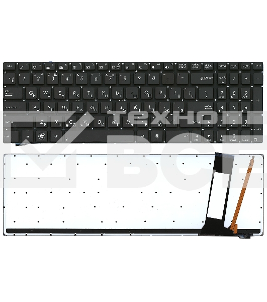 Клавиатура для ноутбука Asus N56 N56V черная с белой подсветкой