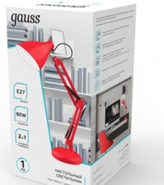 Светильник Gauss GT0034 настольный на струбцине/основание E27 красный 60Вт