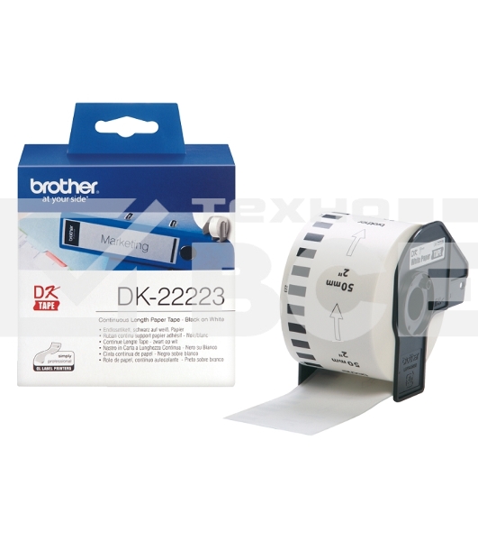 Бумажная клеящаяся лента Brother DK22223 50 мм, 30 м, черный шрифт, белый фон