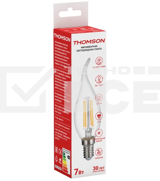 Лампа светодиодная Hiper THOMSON LED FILAMENT TAIL CANDLE 7W 730Lm E14 4500K TH-B2076