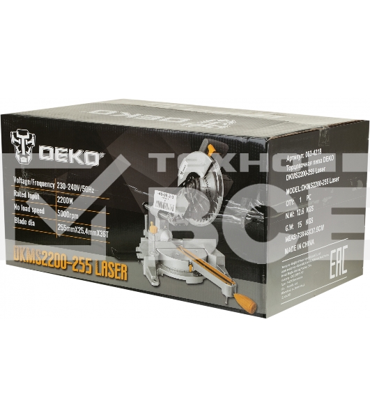 Торцовочная пила Deko DKMS2200-255 Laser 2200Вт 4500об/мин d=255мм