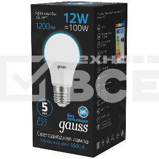 Лампа светодиодная Gauss 102502312 12Вт цок.:E27 груша 220B 6500K св.свеч.бел.хол. (упак.:10шт)