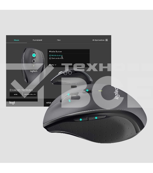 Мышь беспроводная Logitech M705 черный, 1000 dpi, радиоканал, USB, кнопки - 7