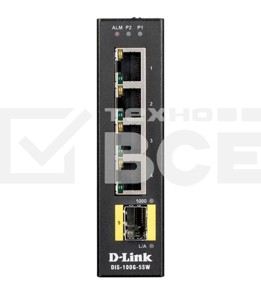 Коммутатор D-Link DIS-100G-5SW/A1A Промышленный неуправляемый коммутатор с 4 портами 10/100/1000Base-T, 1 портом 1000Base-X SFP, функцией энергосбереж
