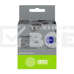 Картридж ленточный Cactus CS-LK5BWV белый шрифт, черный фон (18 мм, 9 м) для Epson LW400/LW700/LW600P/LW1000P/K400/Z700/Z900