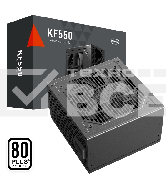 Блок питания  PCCOOLER, 550W 80+ White (ATX, ATX 2.4, Non-modular, 1x24(20+4)pin 550mm, 1xCPU*2 8(4+4)pin 610+150mm, 1xPCIe*2 8(6+2)pin 510+150mm, 2xSATA*3+MOLEX4pin*1 450+150+150+150mm , Active, 120x120mm, 140x150x86mm, APFC, OVP, SCP, OPP (140-160%, 2ms