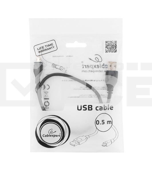 Кабель Gembird/Cablexpert CCP-mUSB2-AMBM-0.5M Кабель USB 2.0 Pro , AM/microBM 5P, 0.5м, экран, черный, пакет 