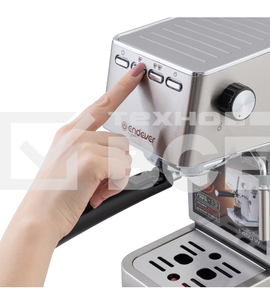 Кофеварка рожковая Endever Costa-1075 стальной, исп. кофе - молотый, 1.4 л, 1450 Вт, 20 Бар.