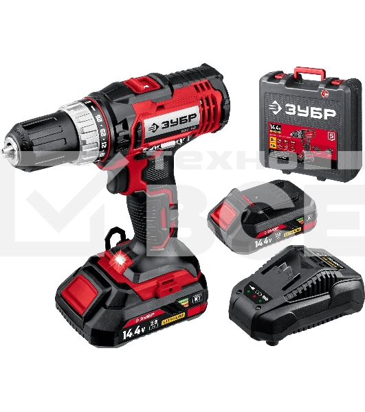 Дрель-шуруповерт аккумуляторная Зубр ДШЛ-145-22, Аккумуляторная, 14,4В, 2 АКБ, Кейс