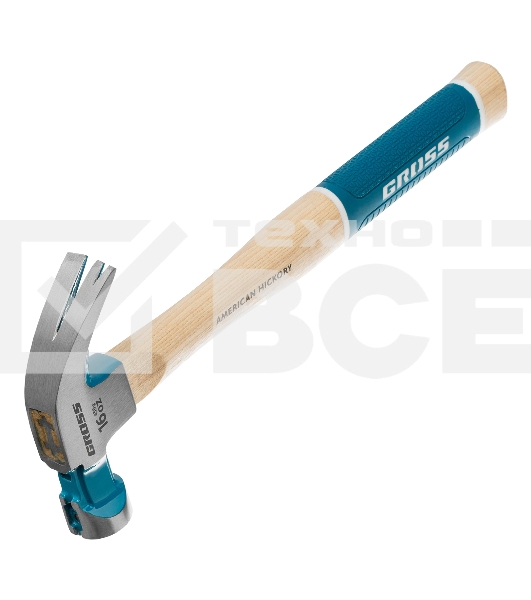Молоток-гвоздодер Gross AMERICAN HICKORY 450 г, угол 45, магнит, обрезиненная рукоятка