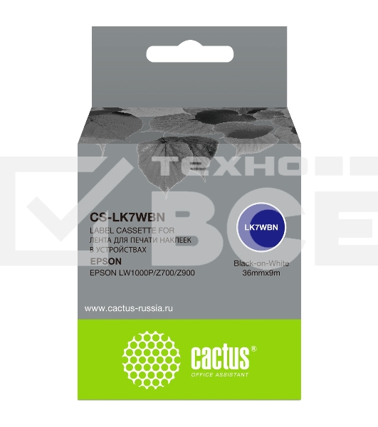 Картридж ленточный Cactus CS-LK7WBN черный шрифт, белый фон (36 мм, 9 м) для Epson LW1000P/Z700/Z900