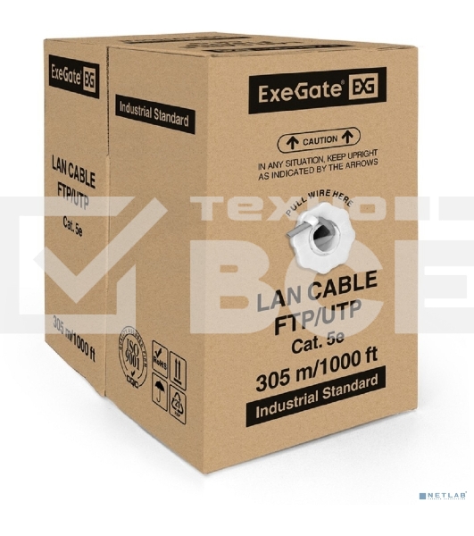 Кабель Exegate FTP 4 пары кат.5e Exegate медь, экран, 305м pullbox, серый