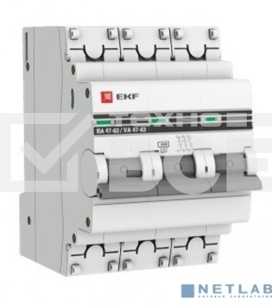 Автоматический выключатель EKF mcb4763-3-50C-pro 3P 50А (C) 4,5kA ВА 47-63 EKF PROxima