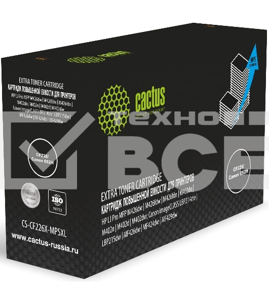Картридж лазерный Cactus CS-CF226X-MPSXL CF226/Canon 052H, черный (15000 стр.) для HP LJ Pro MFP M426dw/M426fdw/M426fdn/M402dn/M402n/M402d/M402dw; Canon imageCLASS LBP214dw/LBP215dw/MF426dw/MF424dw/MF429dw