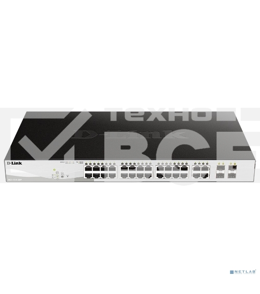 Коммутатор D-Link DGS-1210-28P/FL2A Управляемый L2 PoE-коммутатор, 24x1000Base-T PoE, 4xCombo 1000Base-T/SFP, PoE-бюджет 193 Вт, защита от статического электричества до 6 кВ, CLI