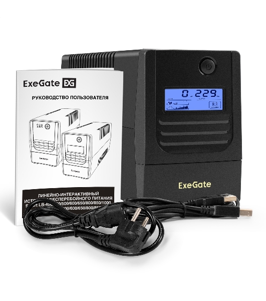 ИБП ExeGate Smart LB-800.LCD.AVR.4C13.USB (800VA/480W, LCD, AVR, 4*C13, USB, батарея 12V 9Ah, Black)