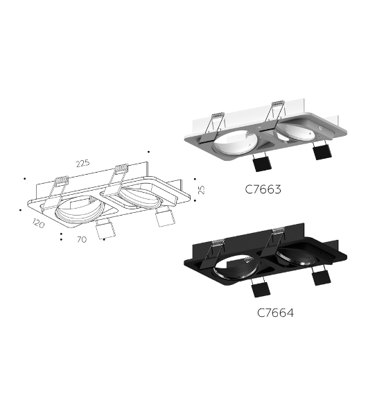 Корпус светильника C7664 SBK черный песок 225*120*H25mm MR16 GU5.3