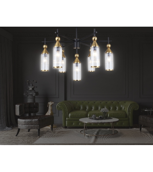 Люстра Ambrella light LH55257/7 BK/BS/CL черный/латунь/прозрачный E14*7 max 40W D640*520