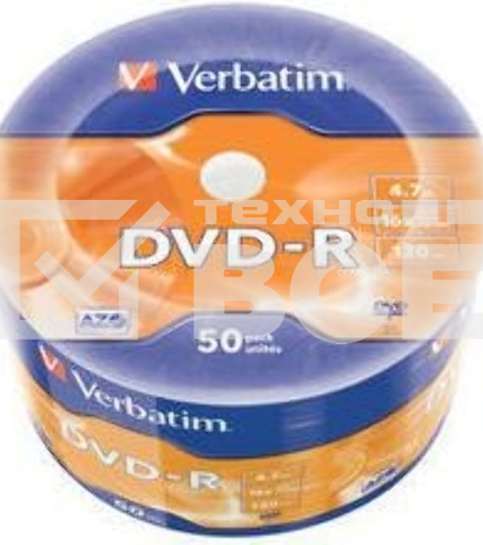 Диск DVD-R Verbatim 4.7Gb 16x Cake Box (50шт) (43788)