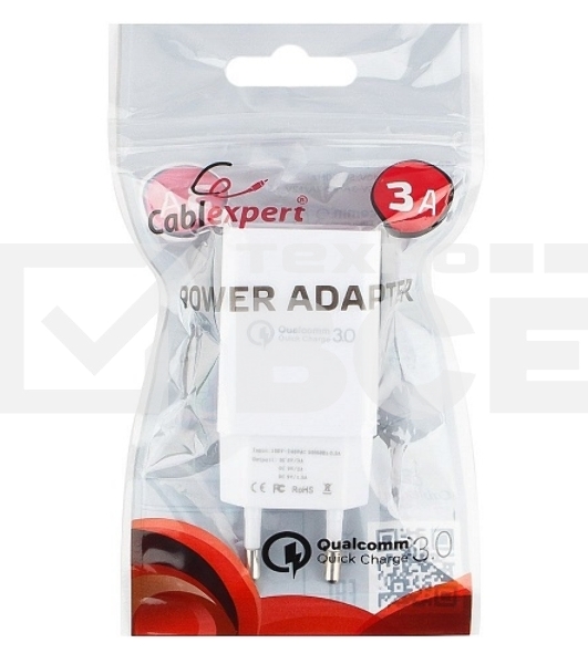 Адаптер питания Cablexpert MP3A-PC-16, QC 3.0, 100/220V - 1 USB порт 5/9/12V, белый