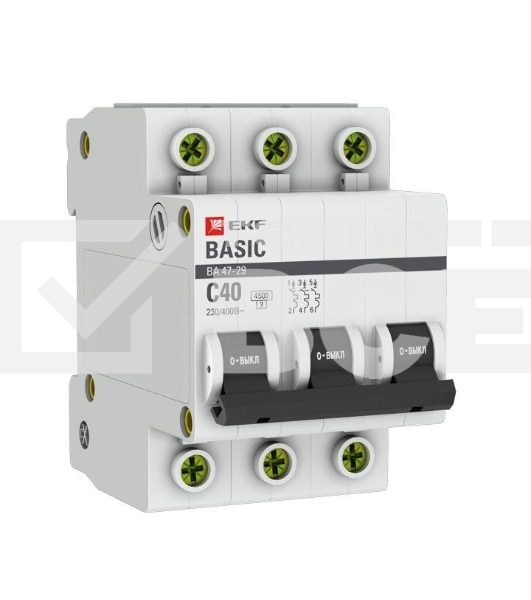 Автоматический выключатель EKF mcb4729-3-40C 3P 40А (C) 4,5кА ВА 47-29 Basic