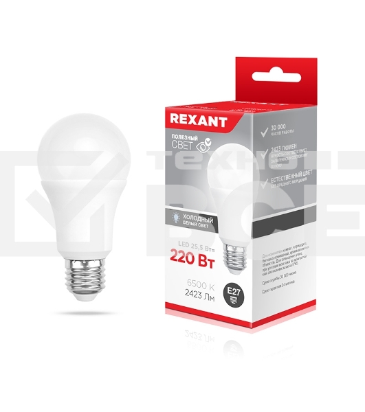 Лампа светодиодная Rexant Груша A80 25,5 Вт E27 2423 Лм 6500 K холодный свет