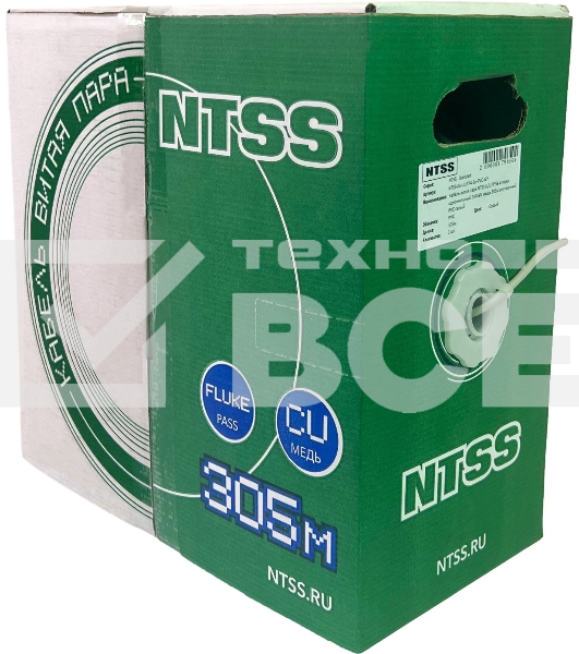 Кабель информационный NTSS NTSS-IN-UTP4-5Е-PVC-GY кат.5E U/UTP 4X2X24AWG PVC внутренний 305м серый